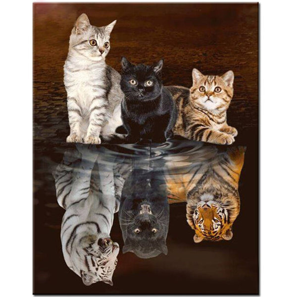 5D DIY Kittens in Reflection Diamond Art Painting for Adults & Kids 40 x 30cm