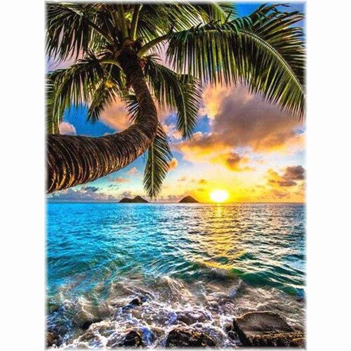 5D DIY Ocean Palm Tree Diamond Art Painting for Adults & Kids 40cm x 30cm