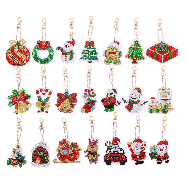 21 Pcs 5D DIY Assorted Christmas Diamond Art Keyrings by Numbers Kit