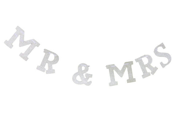 Mr & Mrs Silver Glitter Banner / Bunting For Weddings