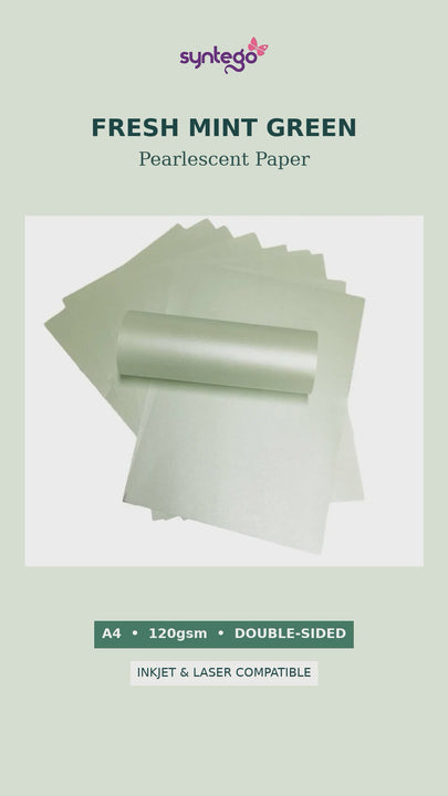Fresh Mint Green pearlescent A4 paper 120gsm printed at home on an inkjet printer.