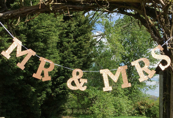 Mr & Mrs Rose Gold Glitter Banner / Bunting For Weddings