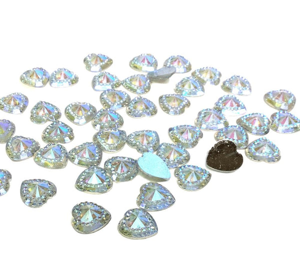 50 Taormina Loose AB Clear Acrylic Hearts Embossed Mini Crystals 12x10 mm