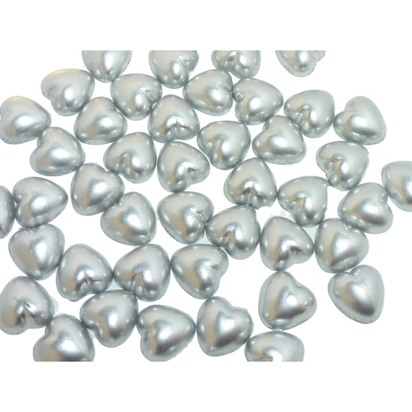 Silver Pearl Heart Shape Beads Flat Backed. Pack of 50 Beads