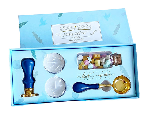 Wax Seal Stamp Kit Dark Blue Includes Cupid Bow and Arrow Seal Brass Stamp Head Gift Box