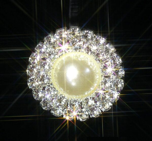 10 Pearl and Diamante Embellishments Round Double Rhinestone