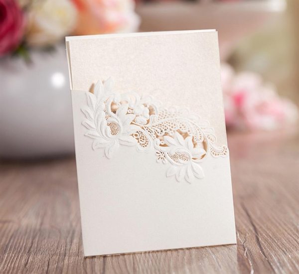 10 MINI Floral Embossed Ivory Pearlescent Laser Cut Wallets