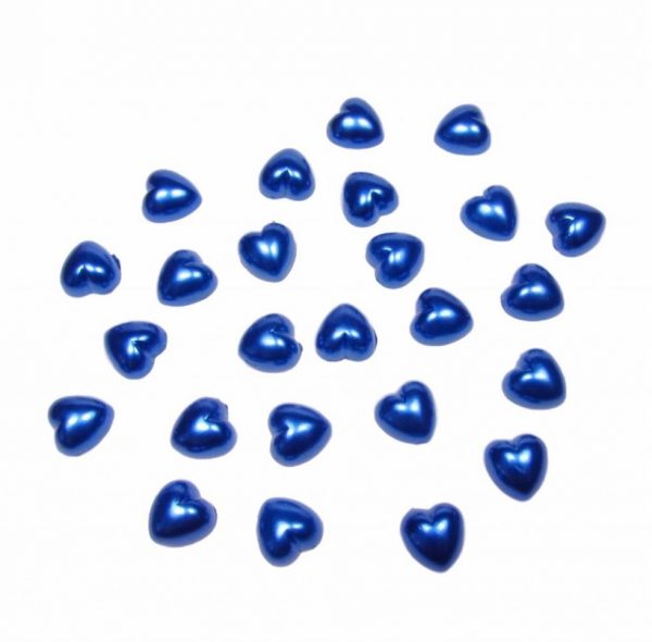Blue Pearl Heart Shape Beads Flat Backed. Pack of 50 Beads