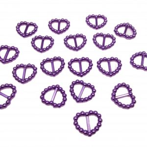 Purple Pearl Heart Shaped Ribbon Slider Buckles. Pack of 50 Beads