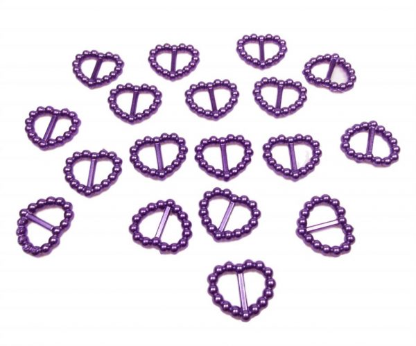 Purple Pearl Heart Shaped Ribbon Slider Buckles