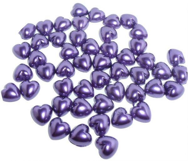 Purple Pearl Heart Shape Beads Flat Backed. Pack of 50 Beads