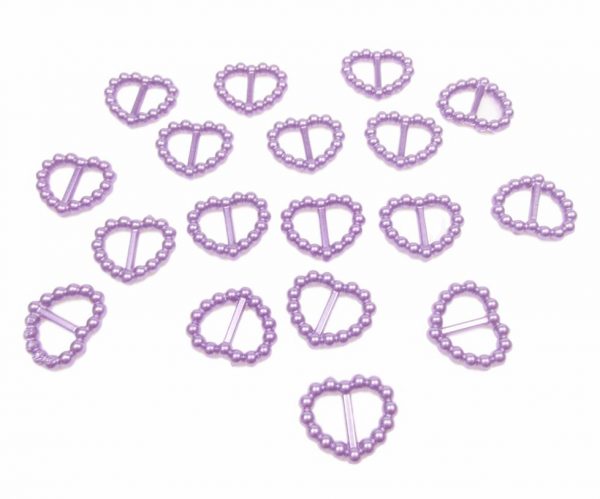 Lilac Pearl Heart Shaped Ribbon Slider Buckles. Pack of 50 Beads
