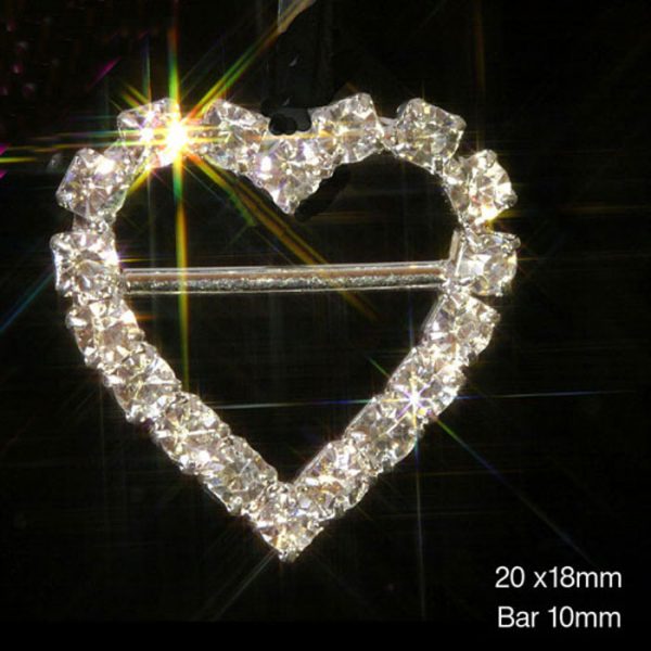 Heart (HORIZONTAL BAR) Diamante Rhinestone Ribbon Slider Buckles
