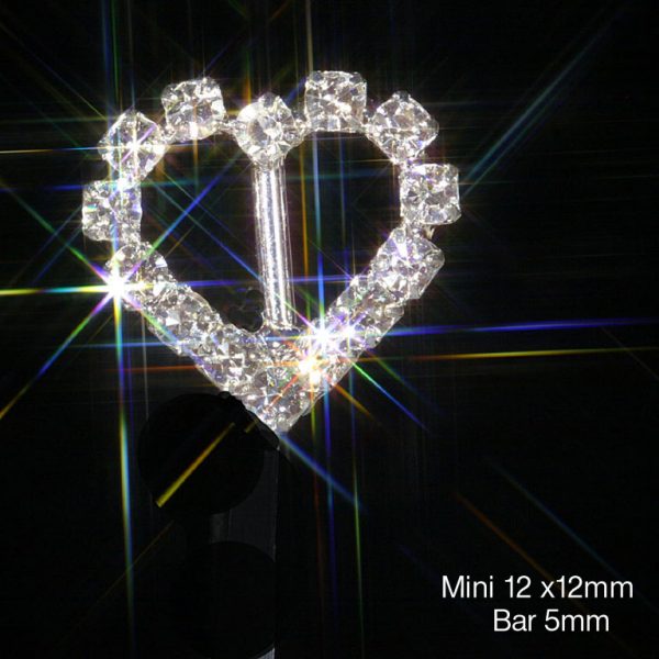 10 MINI Heart Rhinestone Crystal Diamante Ribbon Slider Buckles