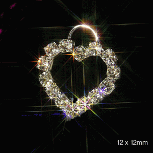 10 MINI Heart Ring at Top Rhinestone Diamante Ribbon Slider Buckles
