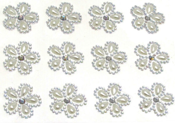 Orvieto Pearl and Diamante Self Adhesive Flowers 12 Per Sheet