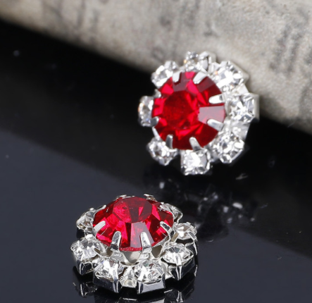 10 Small Round Red & Diamante Embellishments Large Red Centre stone Rhinestone 12mm