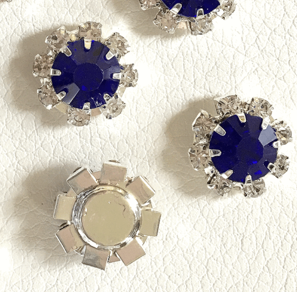 10 Small Round Diamante Embellishments With Large Blue center stone Rhinestone 12mm
