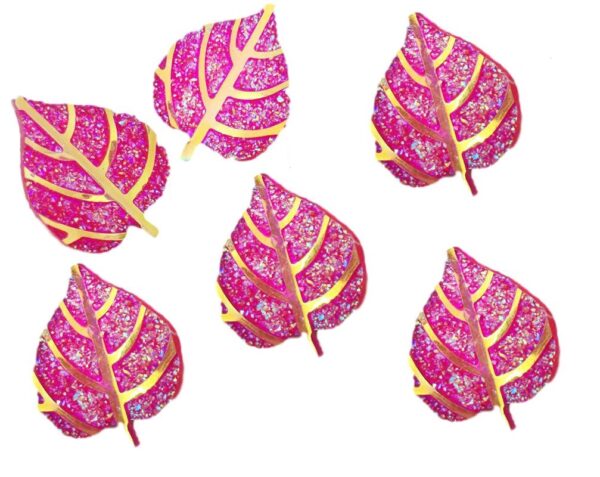15 Pink and Gold Glitter Leaves 26mm Flat Back Resin Embellishments