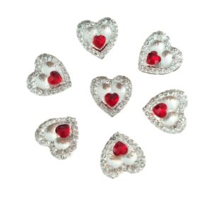 40 Heart Gems 12mm Clear With Mini Red Heart Centre Quality Resin Embellishments