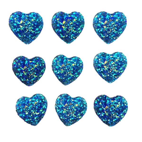 20 Heart Gems 14mm Dark Blue AB Flat Back Quality Resin Embellishments