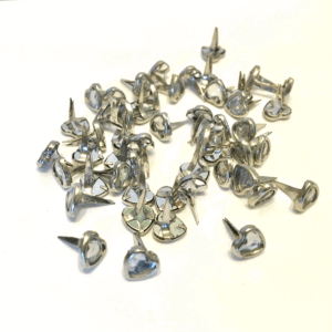 50 HEART Crystal Brads SET IN silver metal 6mm x 12mm