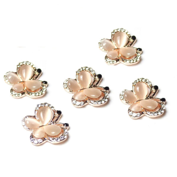 5 Rose Gold Butterfly Flatback Diamante and Pearl Embellishments