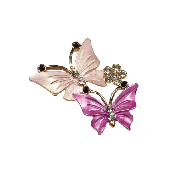 Pink Butterfly Brooch Pin 2 Butterflies & Rhinestone Crystal Flower