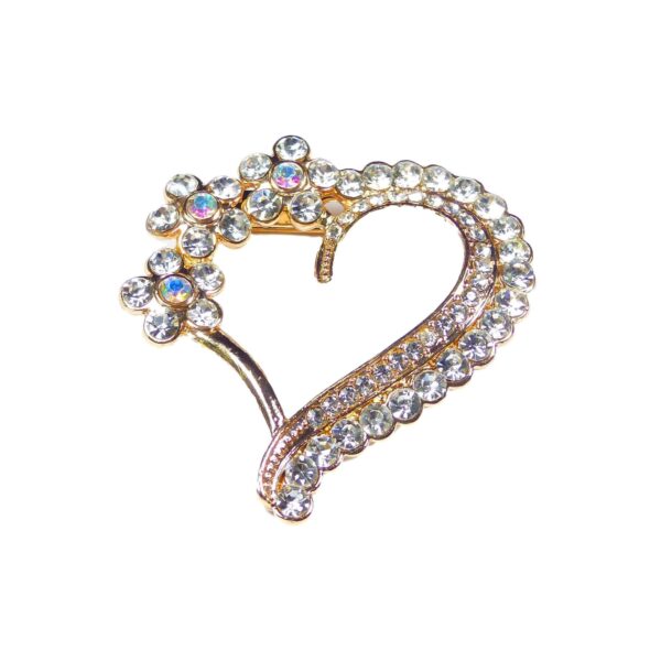 Large Gold Heart Diamante Embellishment with Small Flowers