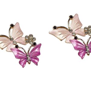 2 Pink Butterfly Flat Back Embellishments With 2 Butterflies and Rhinestone Crystal Flower