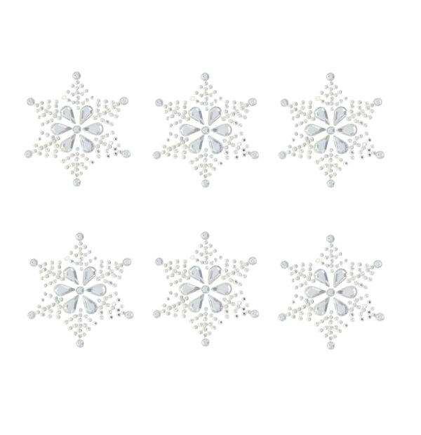 6 x large snowflake embellishments sparkly resin rhinestone self adhesive