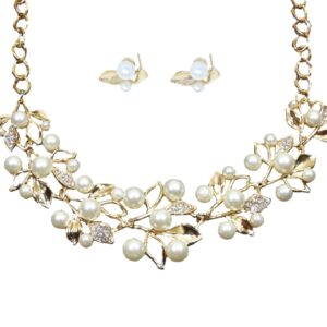 Diamante Imitation Pearl Womens Necklace and Earrings Costume Fashion Jewellery