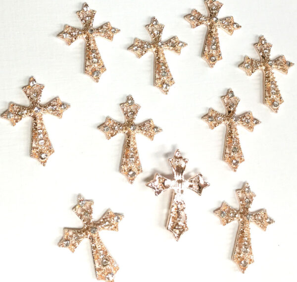 10 Rose Gold filigree cross diamante embellishment approx 3.3cm x 2.75