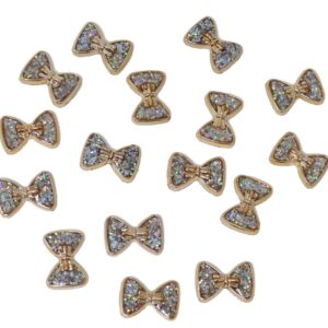 25pcs Gold Resin Bows Filled with Iridescent Glitter Sparkle Dots Flat Back Embellishments