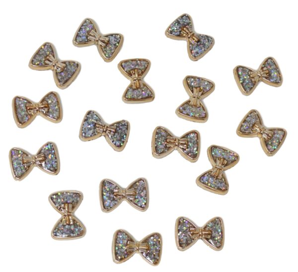 25pcs Gold Resin Bows Filled with Iridescent Glitter Sparkle Dots Flat Back Embellishments