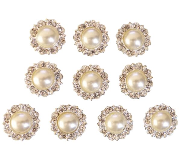 10 Antique Ivory Pearl and Diamante Round Embellishments Grade A Rhinestones