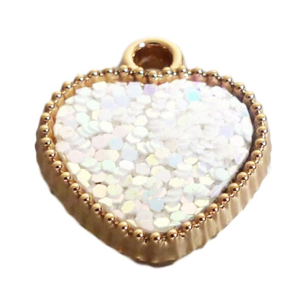 10pcs Gold Resin Hearts with White Iridescent Sparkle Dots Double Sided