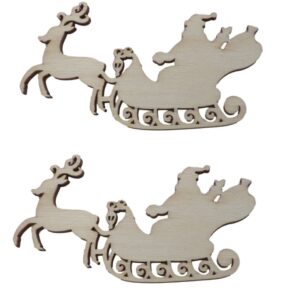 10pcs Rustic Wooden Reindeer with Santa On Sleigh Wood Craft Embellishments Decoration
