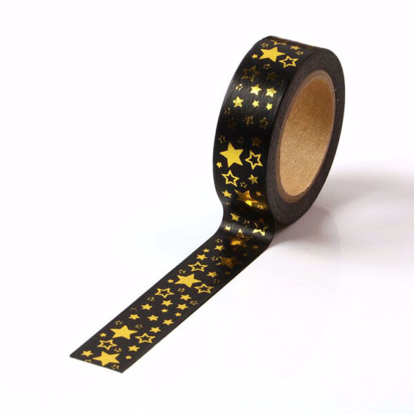 Black With Gold Foil Stars Washi Tape Decorative Masking Tape