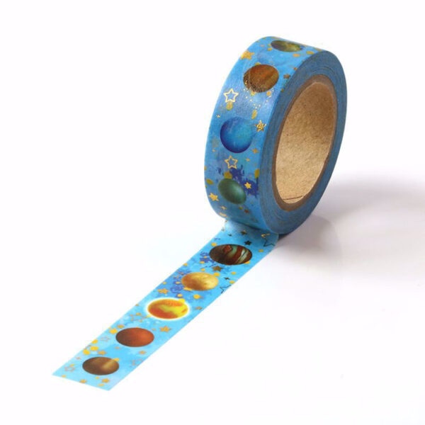Universe Planet and Stars Washi Tape With Gold Foil Embossing
