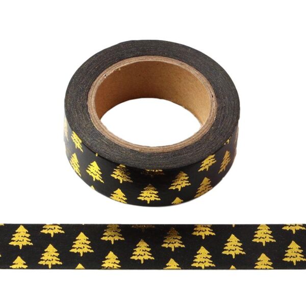 Black With Gold Foil Christmas Tree Washi Tape Decorative Masking Tape
