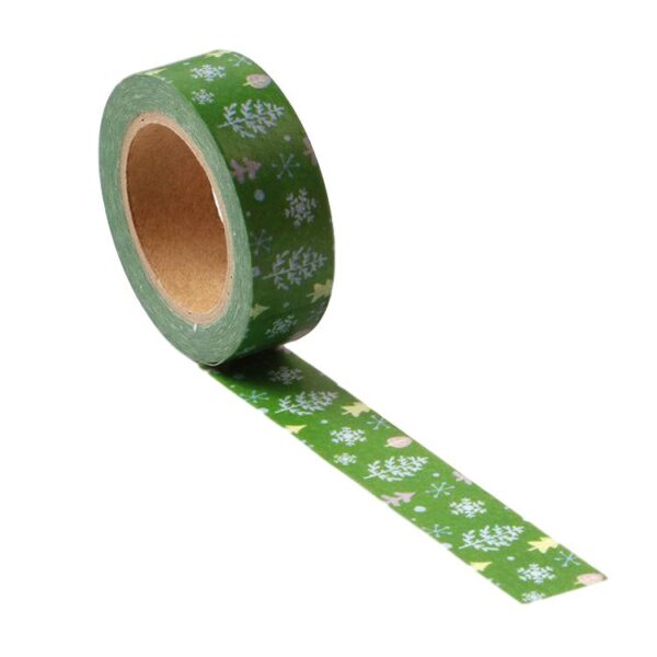 Snow Forest Green With White Christmas Trees & Snowflakes Decorative Washi Tape