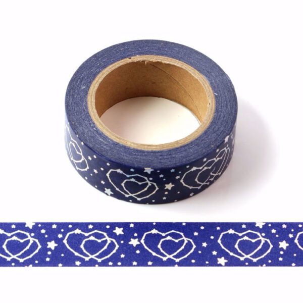 Blue With Silver Holographic Foil Double Hearts Washi Tape Decorative Masking Tape