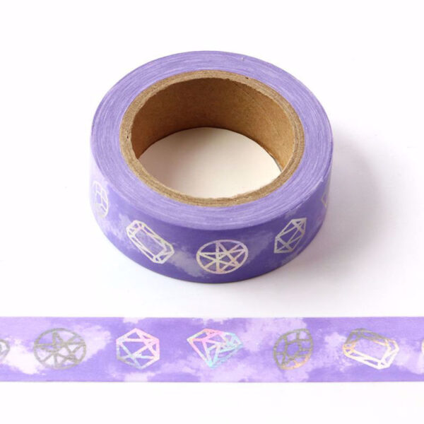 Purple Washi Tape With Holographic Colour Changing Silver Foil Diamonds