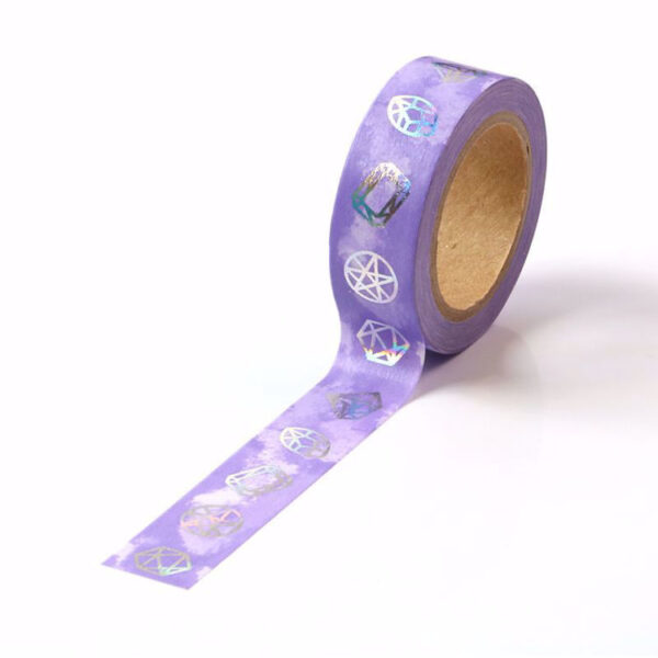 Purple Washi Tape With Holographic Colour Changing Silver Foil Diamonds