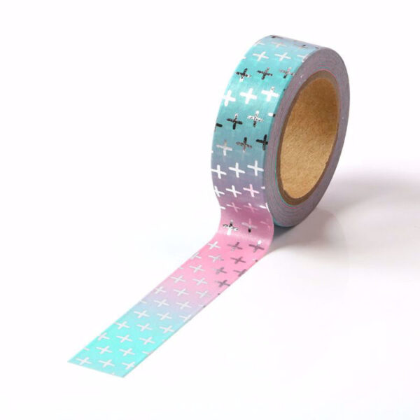 Pink and Blue Washi Tape With Embossed Silver Foil Crosses