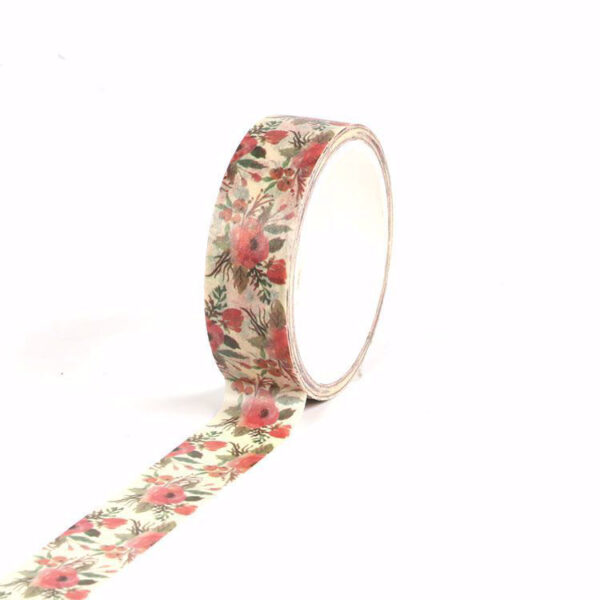 Red and Green Christmas Flowers Floral Washi Tape 15mm x 5 meters