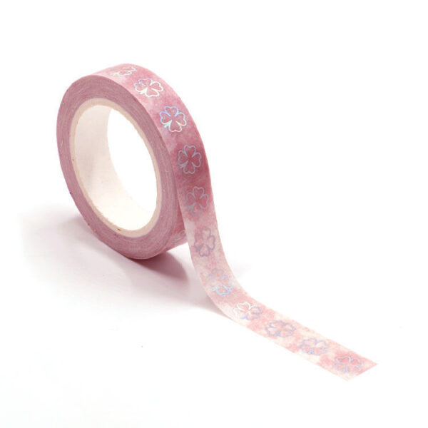Pink and Silver Holographic Foil Lucky Clover Washi Tape