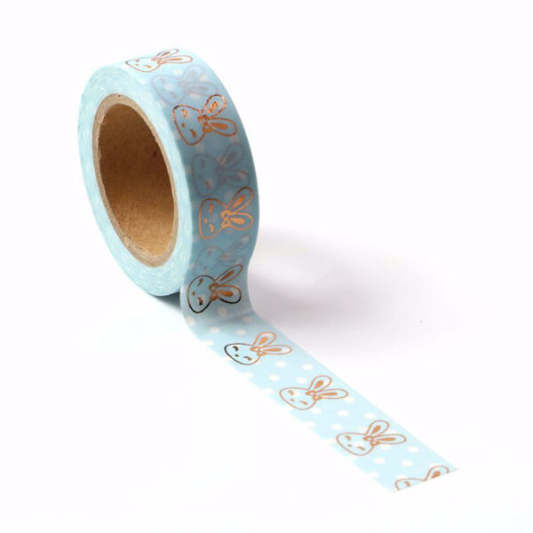 Blue With Rose Gold Foil Rabbits Washi Tape 15m x 10 Meters