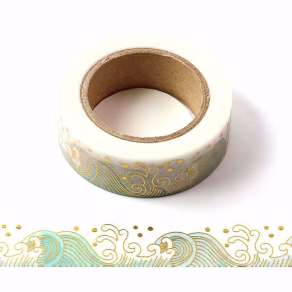 Ocean Sea Waves With Gold Foil Embossing Decorative Washi Tape 15mm x 10m
